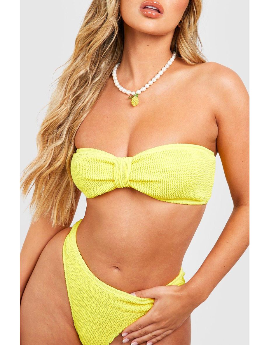 Premium Crinkle Knot Bandeau Bikini Set - yellow - 3