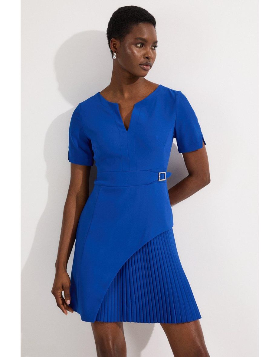 Tailored Military Pleat Short Sleeve Mini Dress