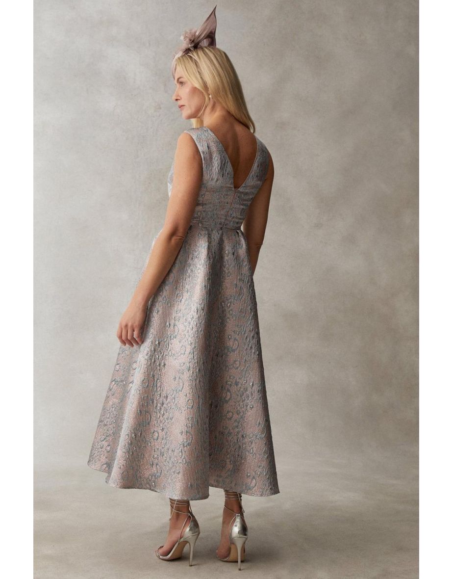 Premium Metallic Jacquard Midi Dress - 2
