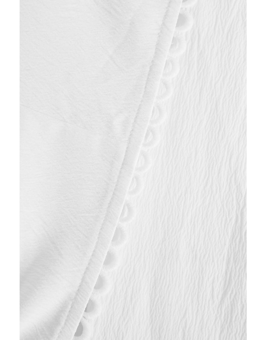 White Textured Tie Front Crop Top - 5