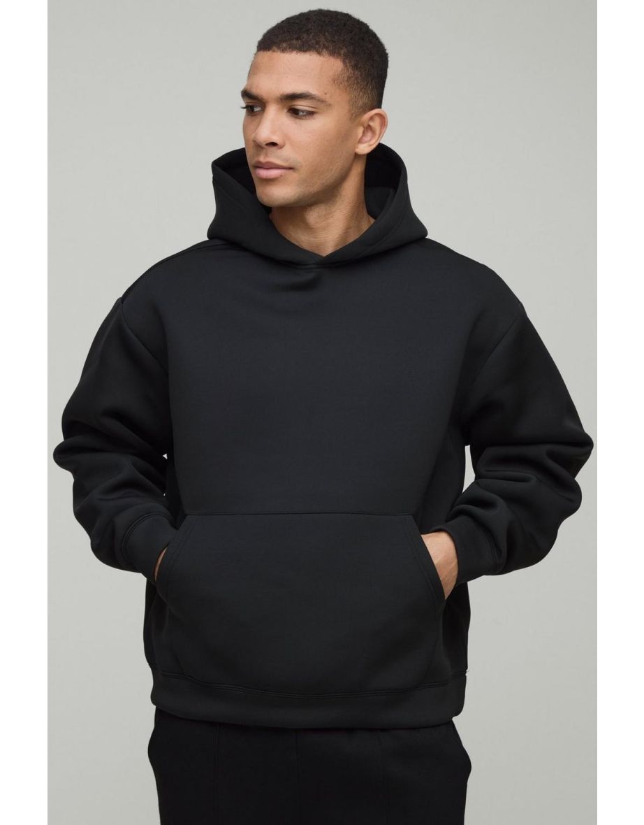 Oversized Boxy Bonded Scuba Hoodie - black