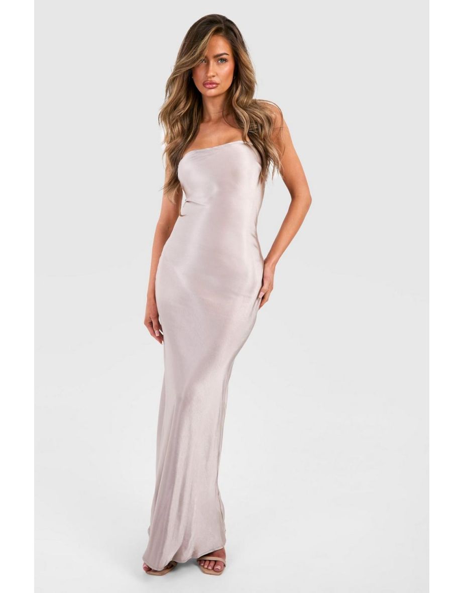 Shop Bridesmaid Satin Bandeau Maxi Dress mushroom Online in Oman VogaCloset