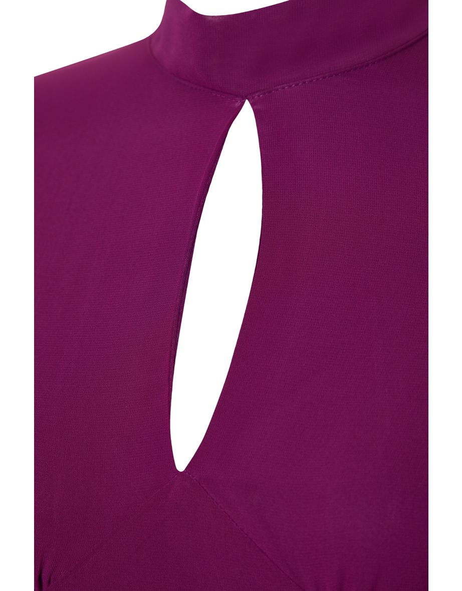 Purple Chiffon Column Midi Shift Dress with Long Sleeves - 7