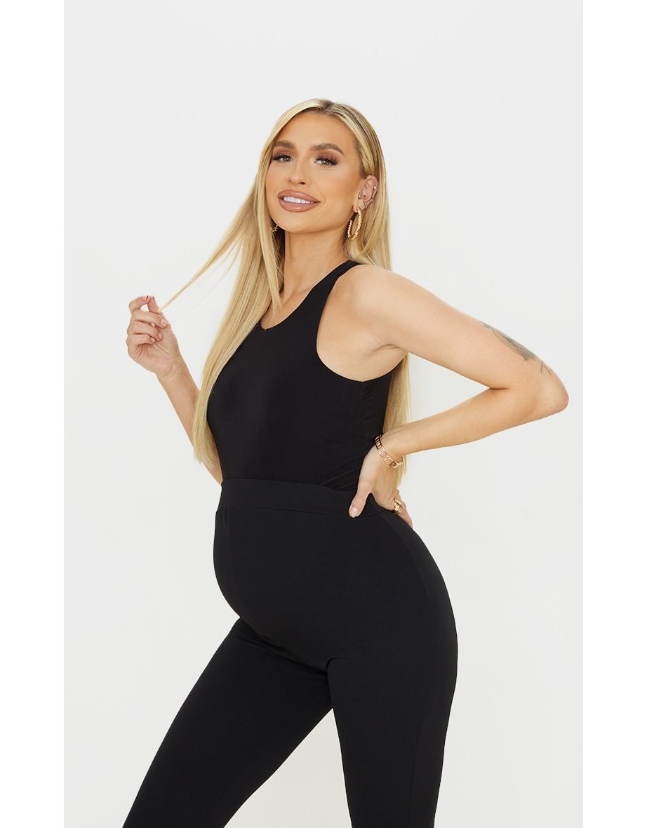 Maternity Black Slinky Racer  Neck Sleeveless Bodysuit