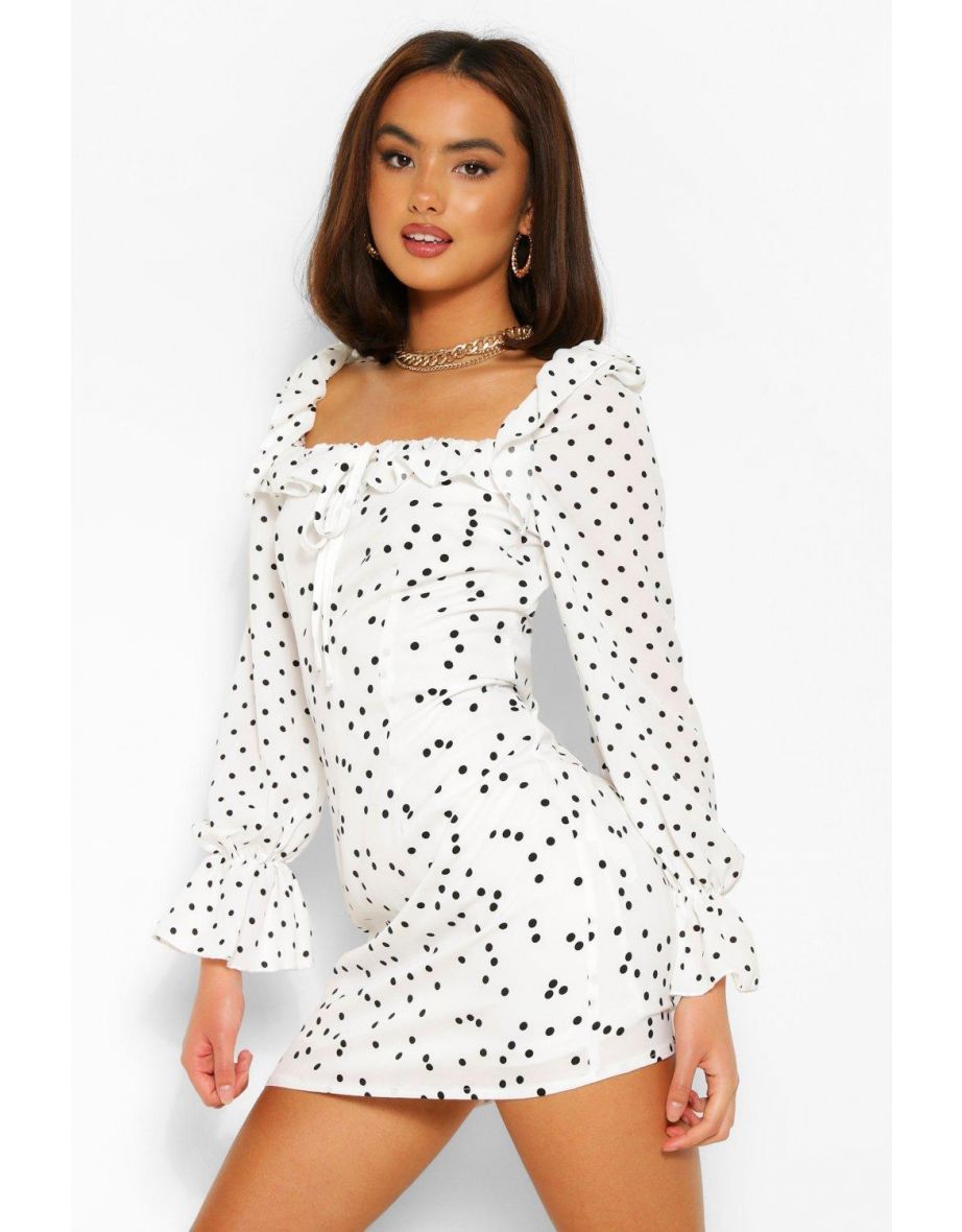 Polka Dot Square Neck Shift Dress - white