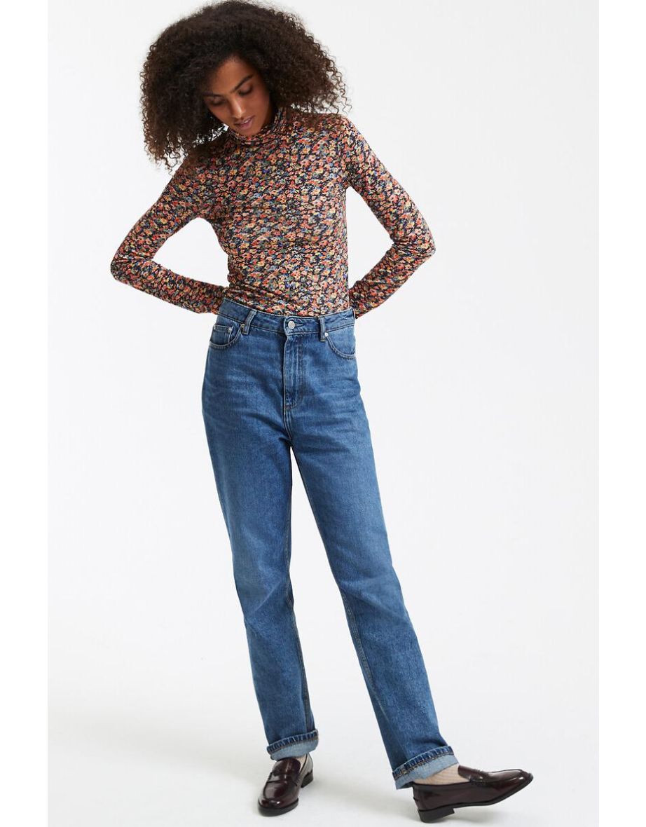 Floral Turtleneck Top with Long Sleeves