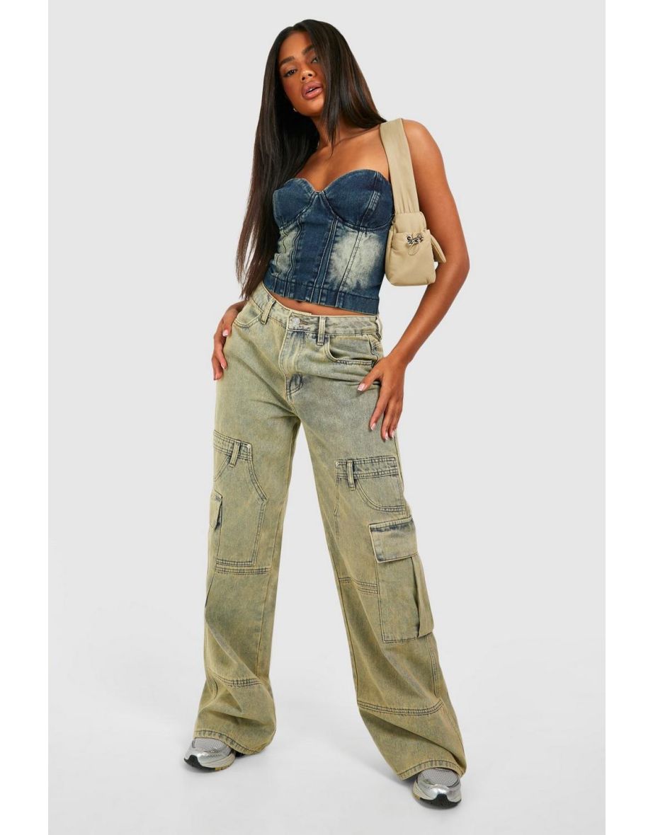 Yellow Tint Wide Leg Denim Cargos