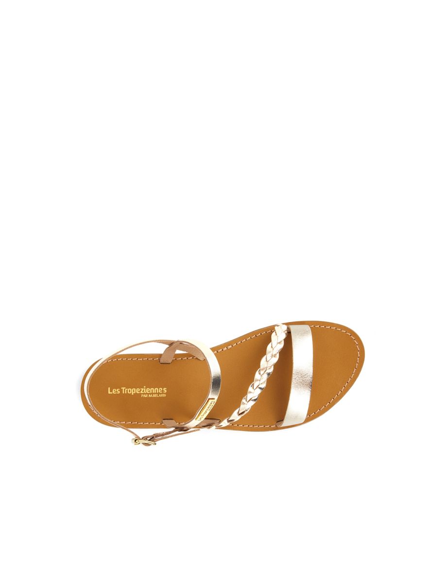 Batresse Metallic Leather Sandals with Braided Strap - 2