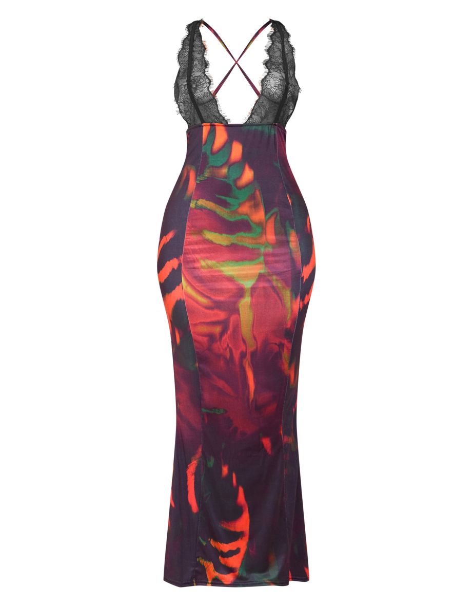 Petite Tiger Print Lace Bust Detail Floral Maxi Dress - 4