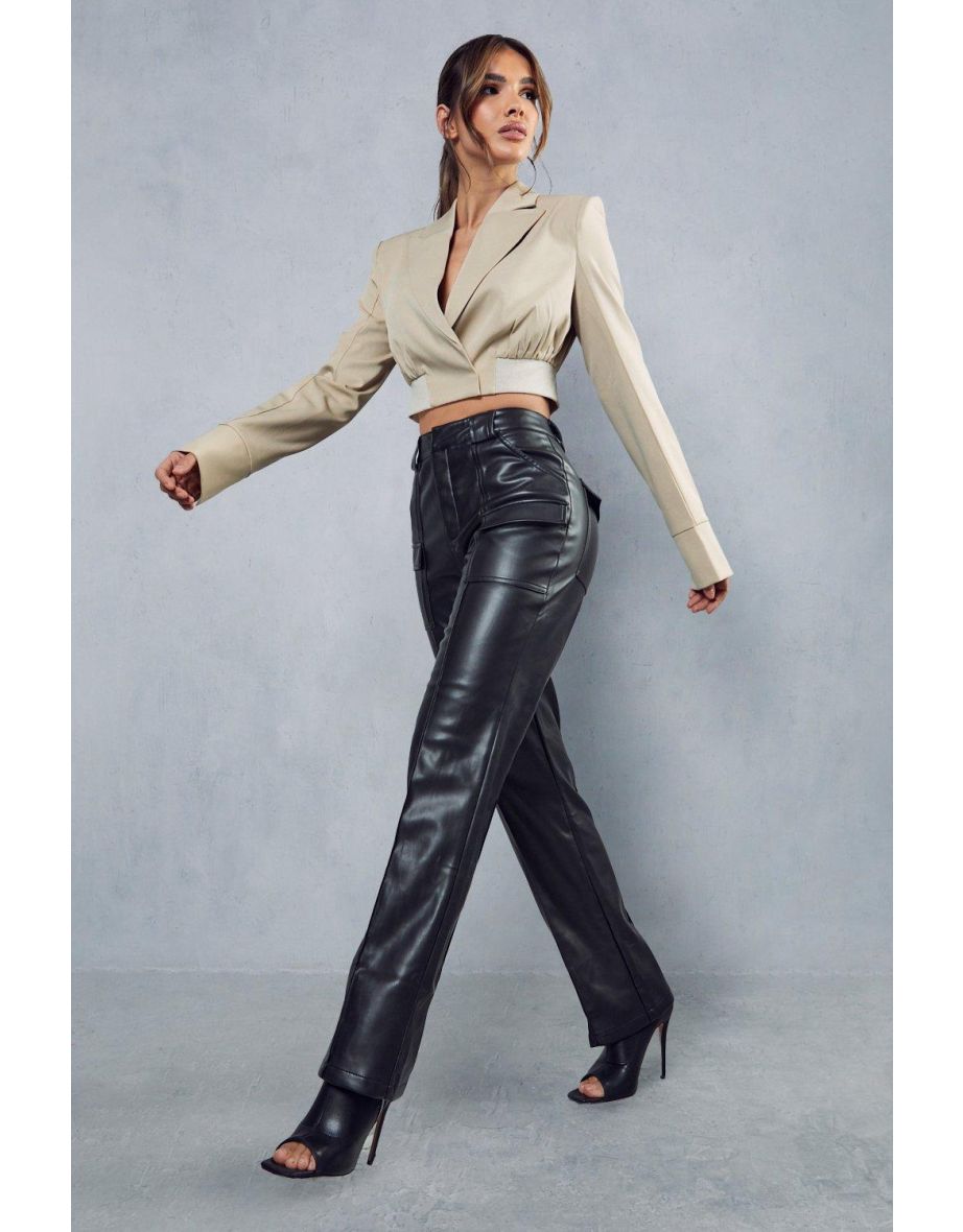 Leather Look Utility Cargo Straight Leg Trouser - 3