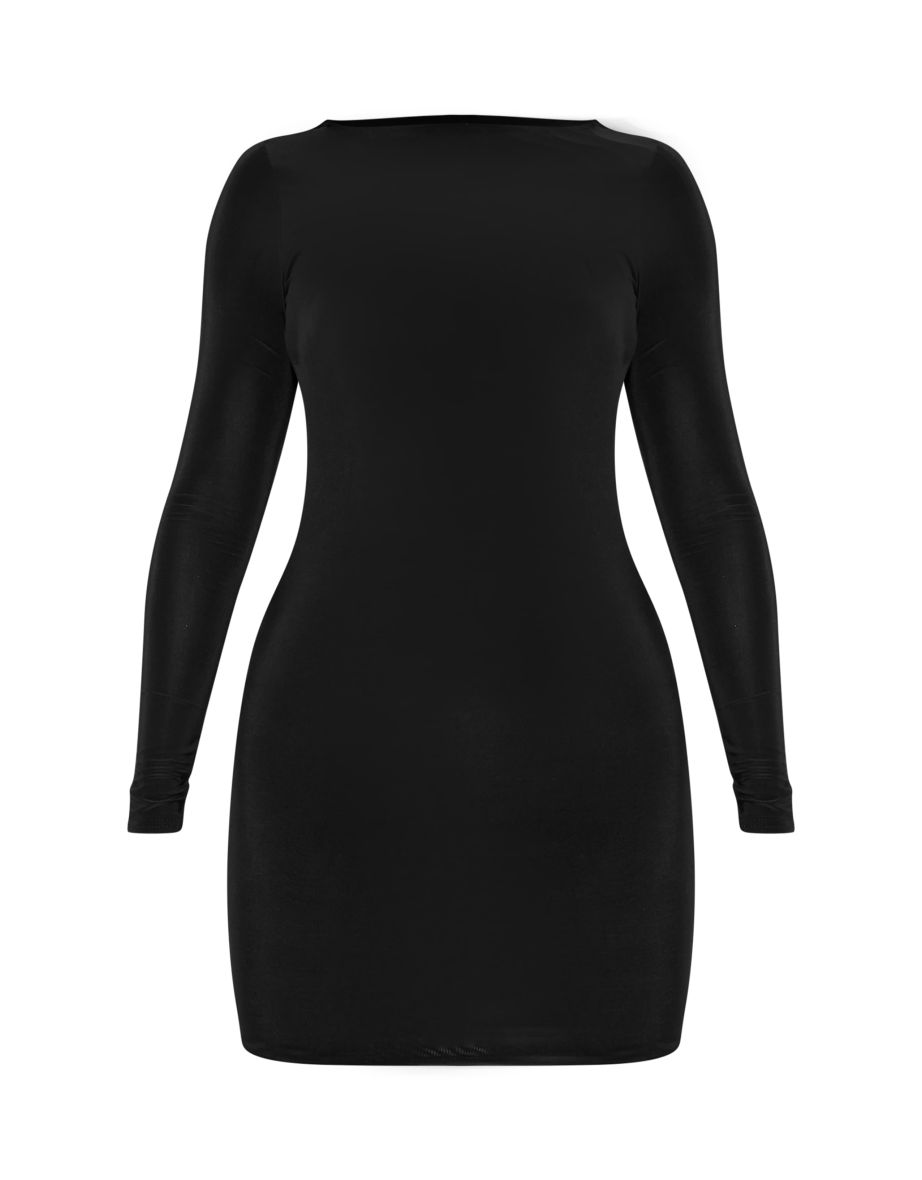 Black Slinky Long Sleeve Open Twist Back Mini Dress - 4