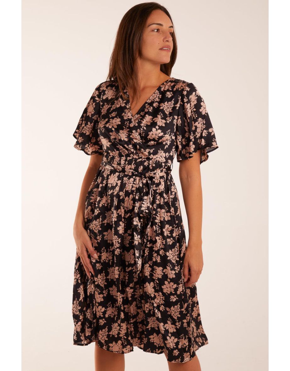 V-Neck Angel Sleeve Midi Dress
