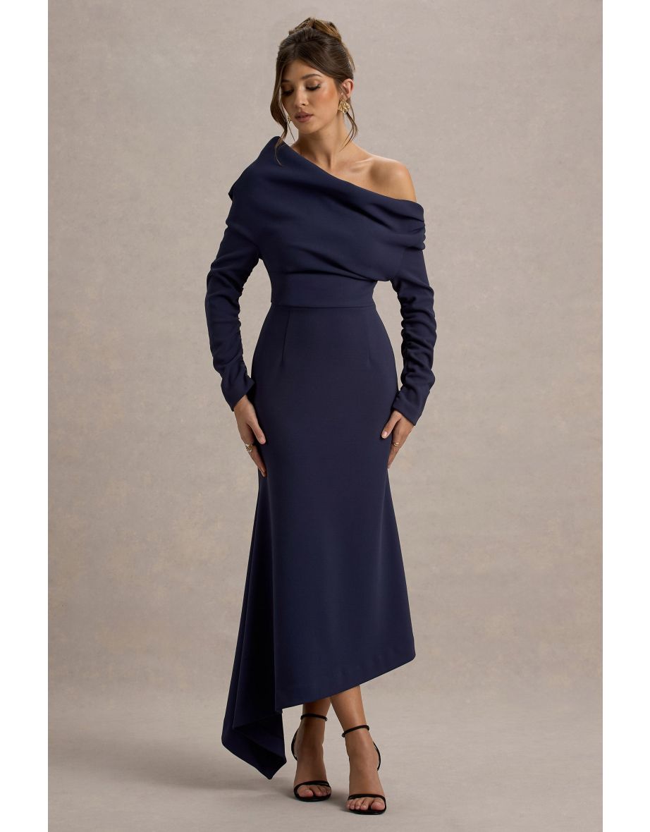 Lou | Navy One-Shoulder Asymmetric Maxi Dress - 5