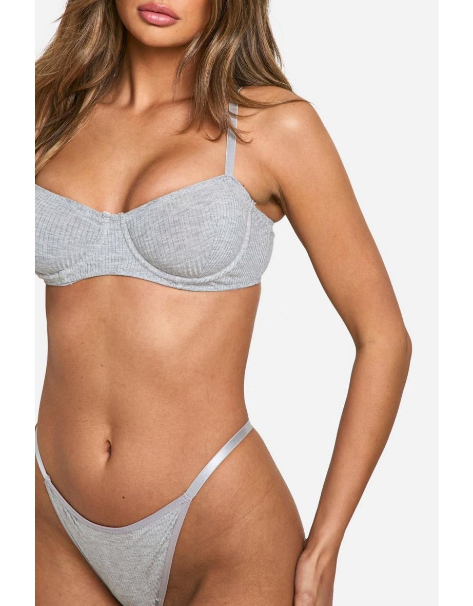 Ribbed Lounge Bra And Thong Set - 2