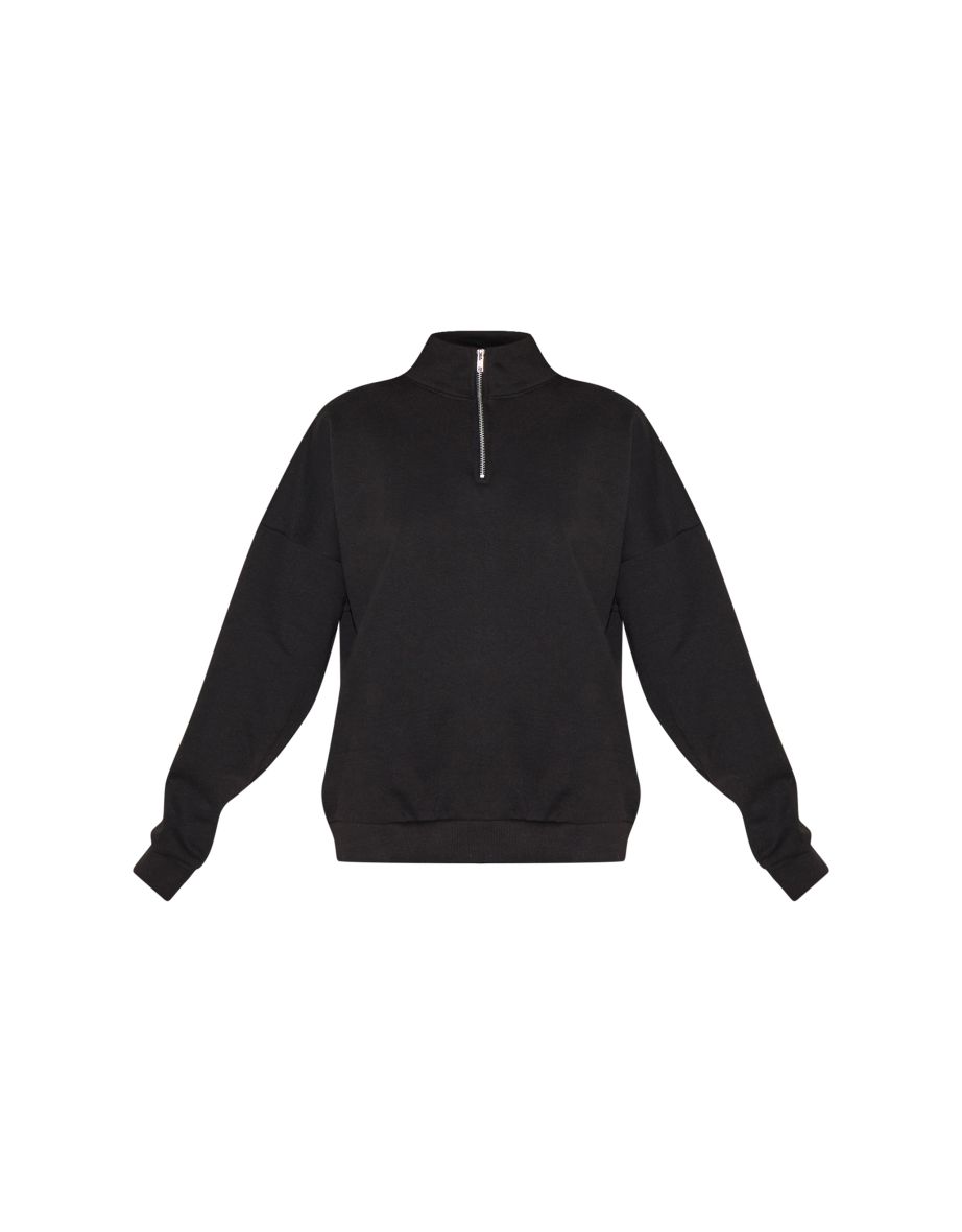 Black Premium High Neck Quarter Zip Oversized Sweatshirt - 4