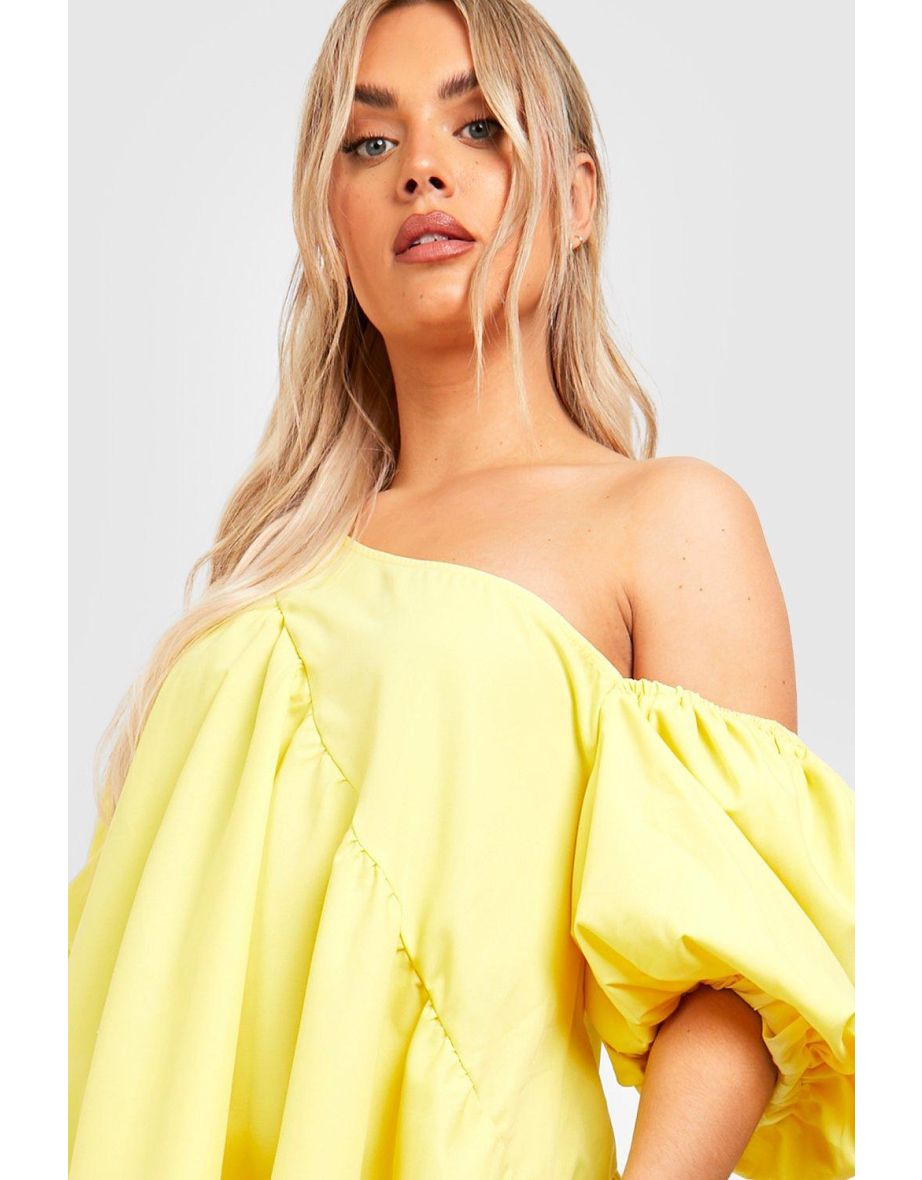 Plus Yellow Plus Midi Smock Dress with One Shoulder - 3