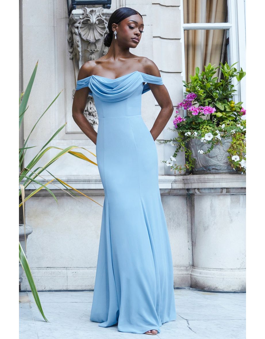 Goddiva Chiffon Bardot Cowl Neck Maxi Dress