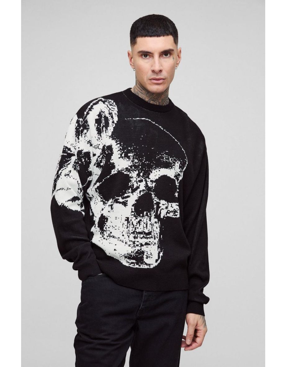 Tall Oversized Butterfly Skull Knitted Jumper - black