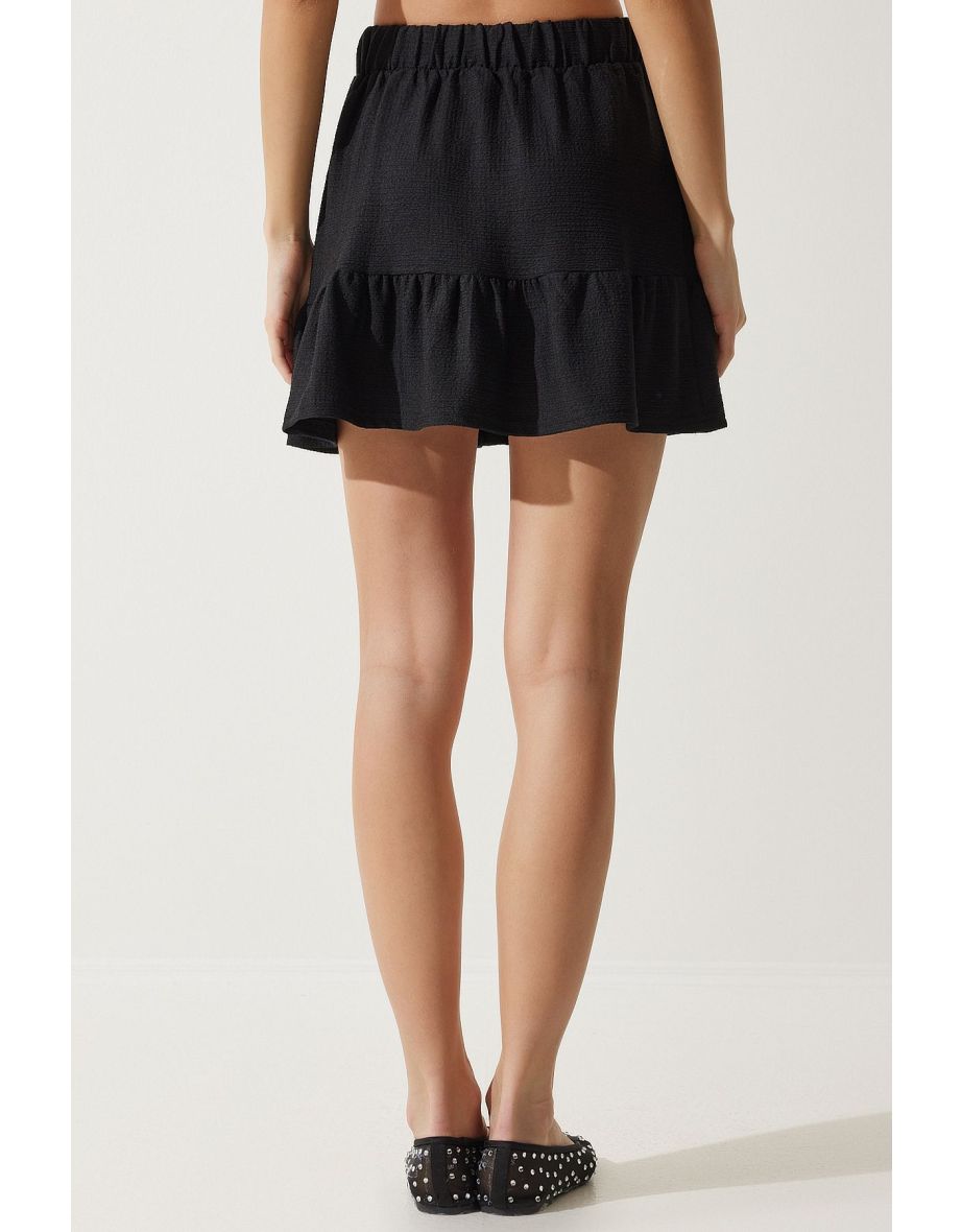 Women's Black Mini Flounce Skirt - 6