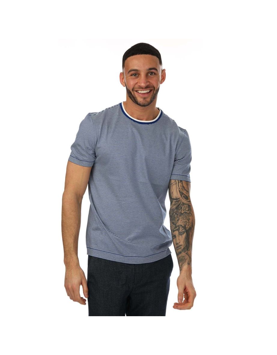 Men's Ted Baker Raki Fine Stripe Ribstart T-Shirt in Blue