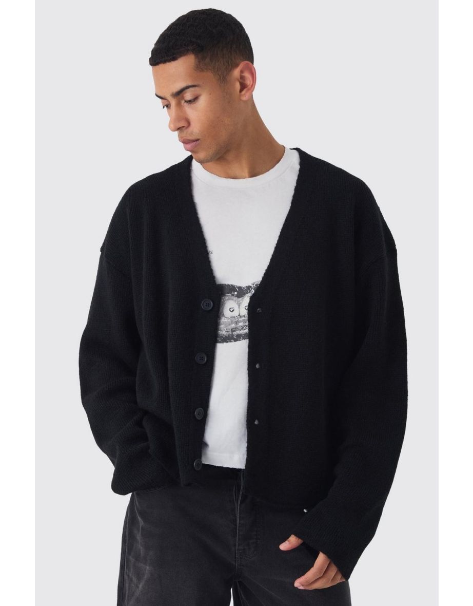 Oversized Boxy Brushed Knitted Cardigan