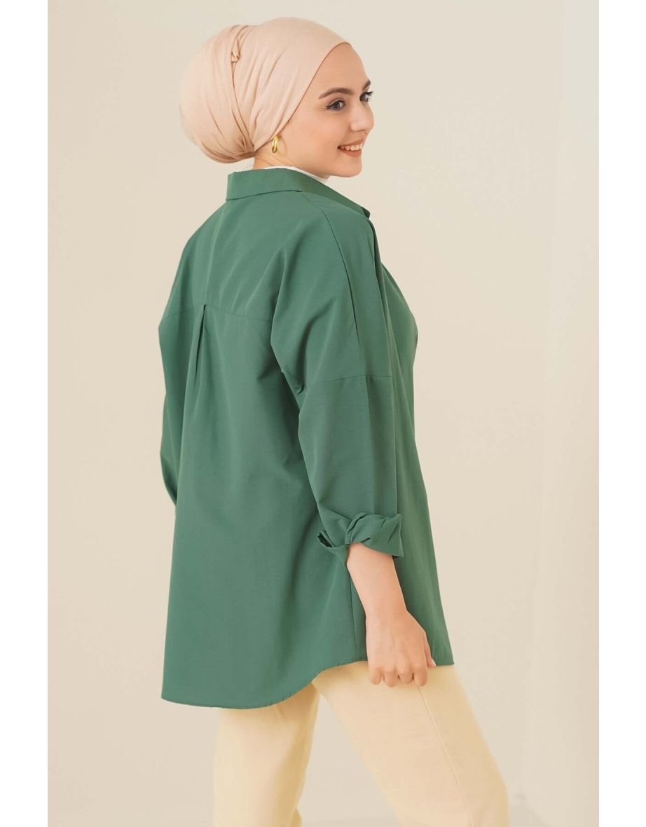 Oversize Basic Hijab Shirt - Emerald Green - 2