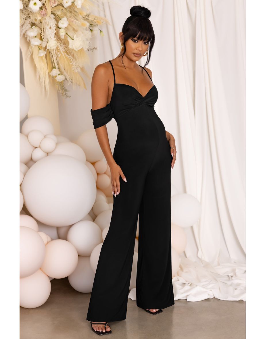 Black Maternity Draped Sleeve Jumpsuit - 4