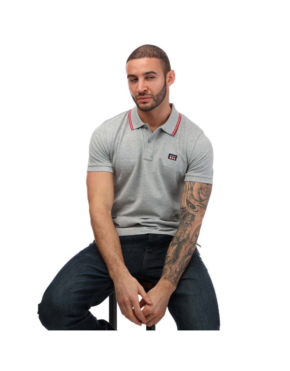 Men's Gant Contrast Collar Pique Polo Shirt in Grey - 3