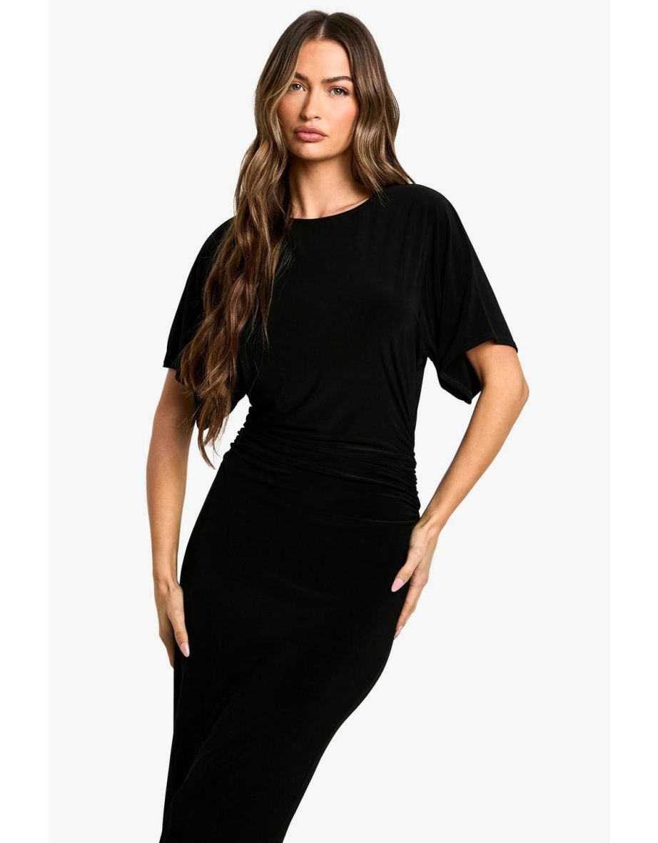 Short Sleeve Cinched Waist Maxi Dress - 3