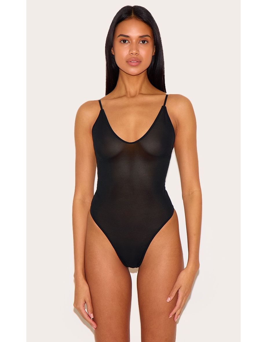 Black Power Mesh Shapewear Bodysuit
