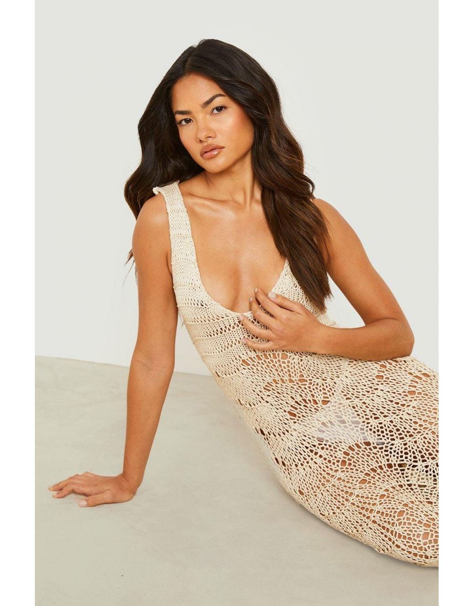 Crochet Scallop Scoop Beach Dress - cream - 3