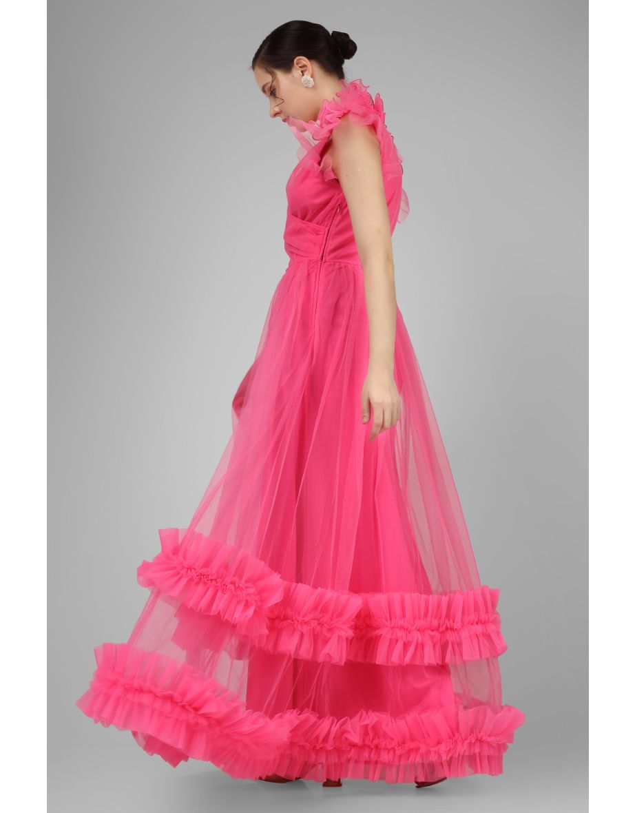 Nova Pink Tulle Corsage Maxi Dress - 6
