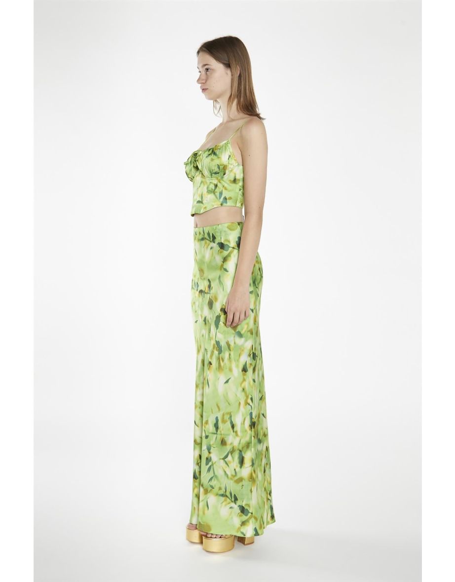 Green Multi-Blur Bias-Cut Maxi-Skirt - 3