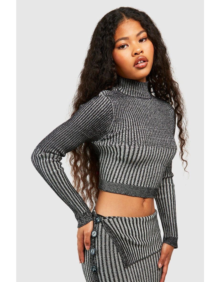 Shop Petite Two Tone Rib Knit Cropped Jumper black Online in Qatar VogaCloset