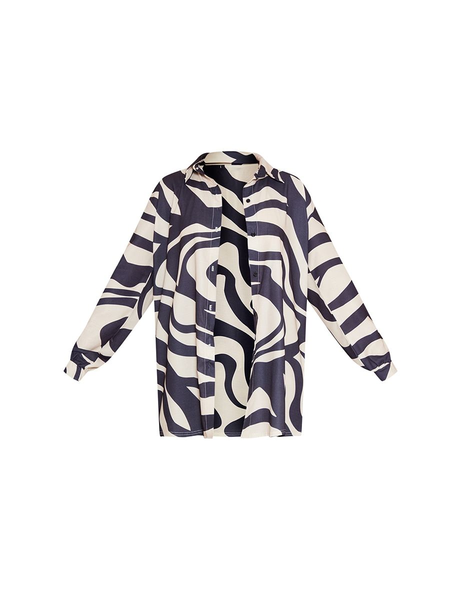 Sand Swirl Linen Look Button Up Beach Shirt - 4