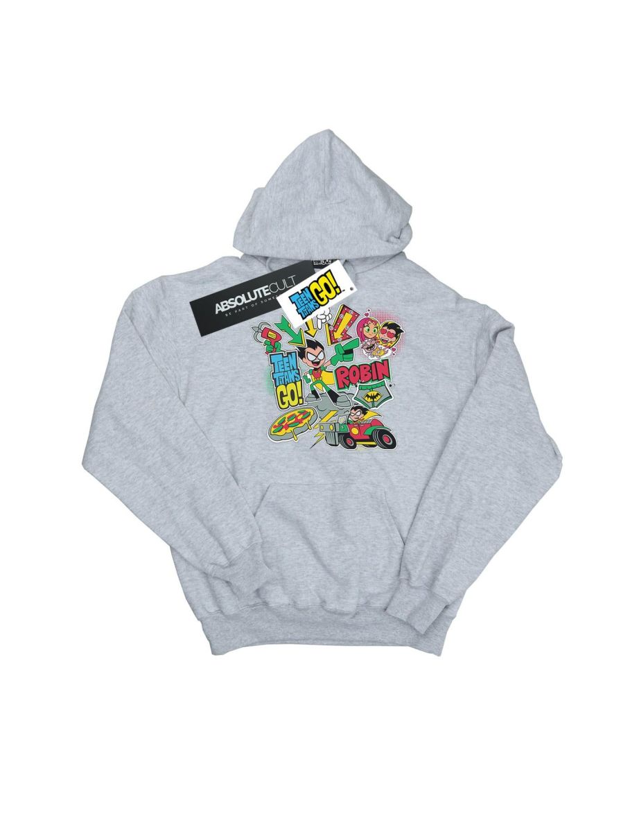 DC Comics Girls Teen Titans Go Robin Montage Hoodie - Sports Grey