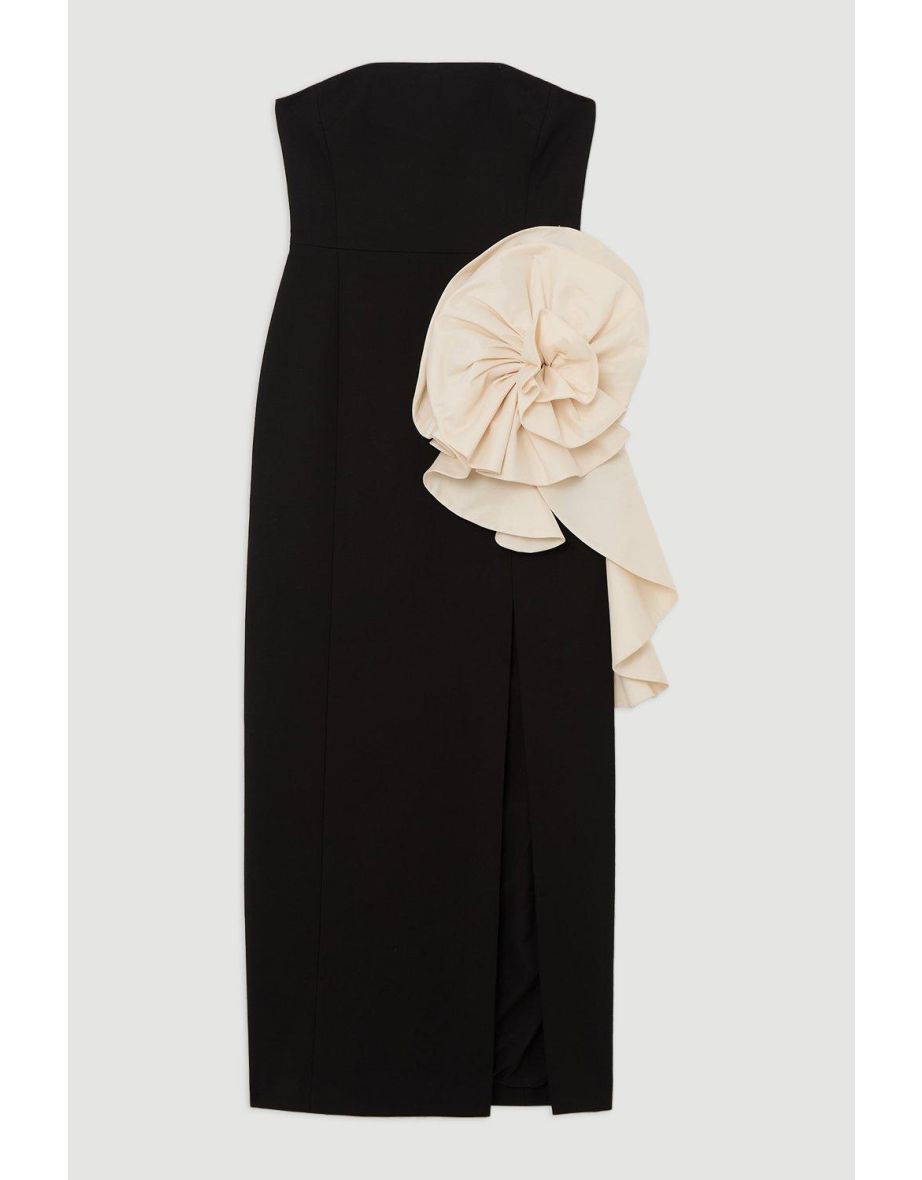 Compact Stretch Taffeta Rosette Midi Dress - 3