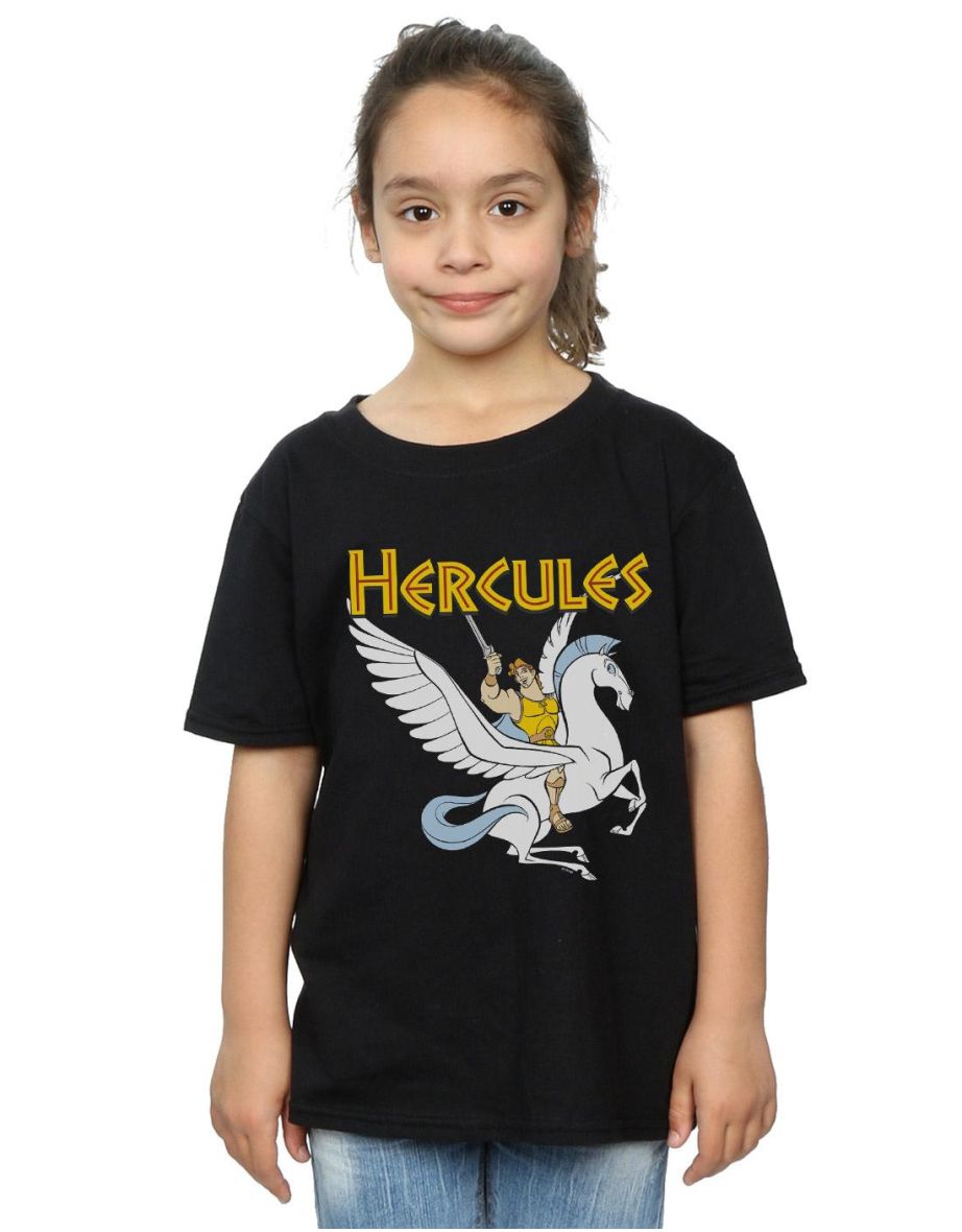 Disney Girls Hercules With Pegasus Cotton T-Shirt - Black
