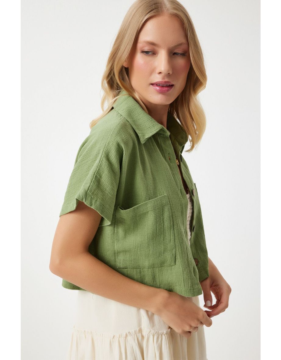 Women's Khaki Wide Pocket Textured Summer Bolero Jacket - 9