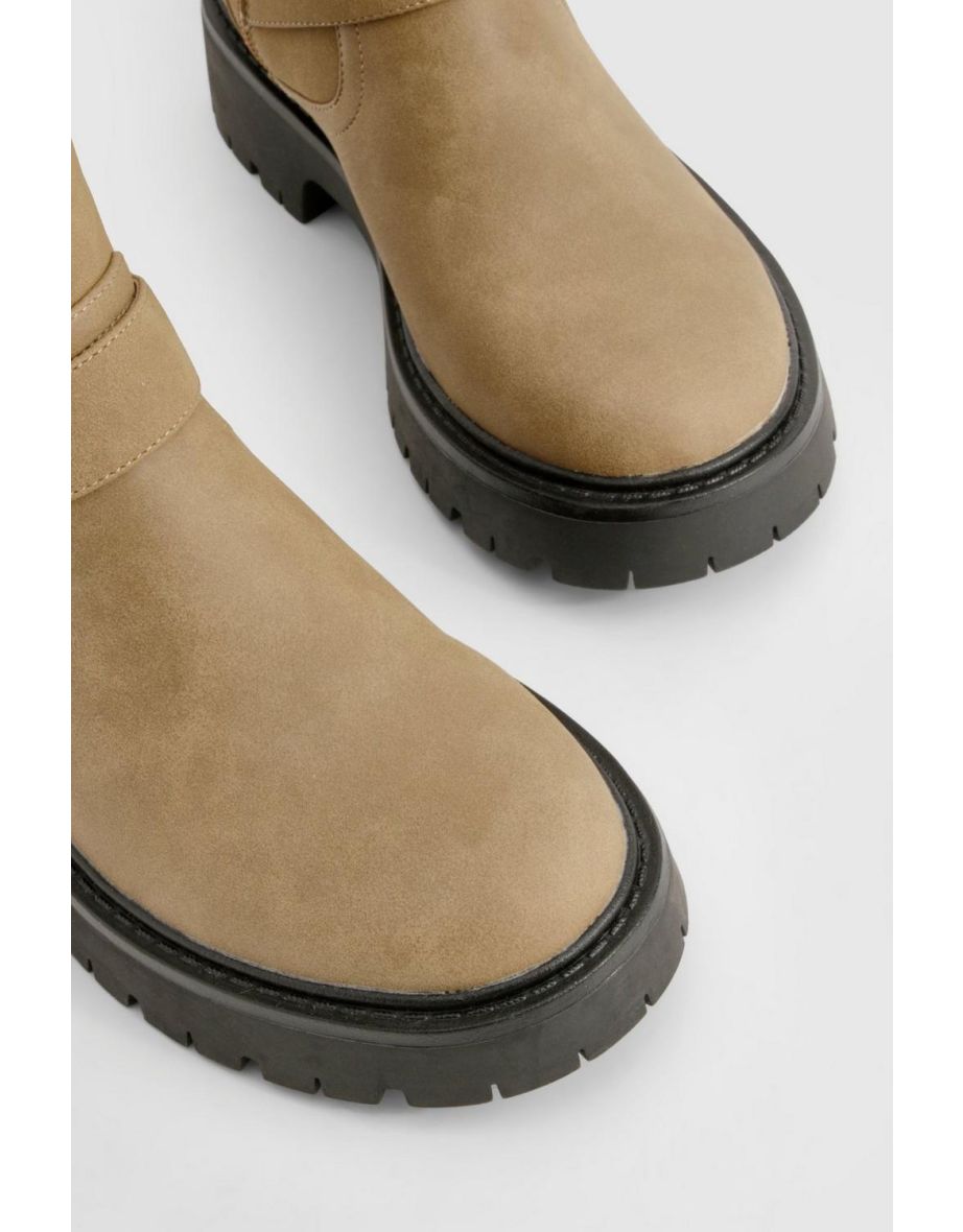 Buckle Detail Chunky Knee High Boot - taupe - 3