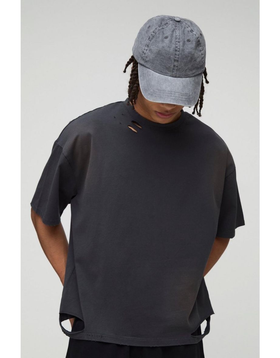 Premium Heavyweight Boxy Washed Distressed T-Shirt