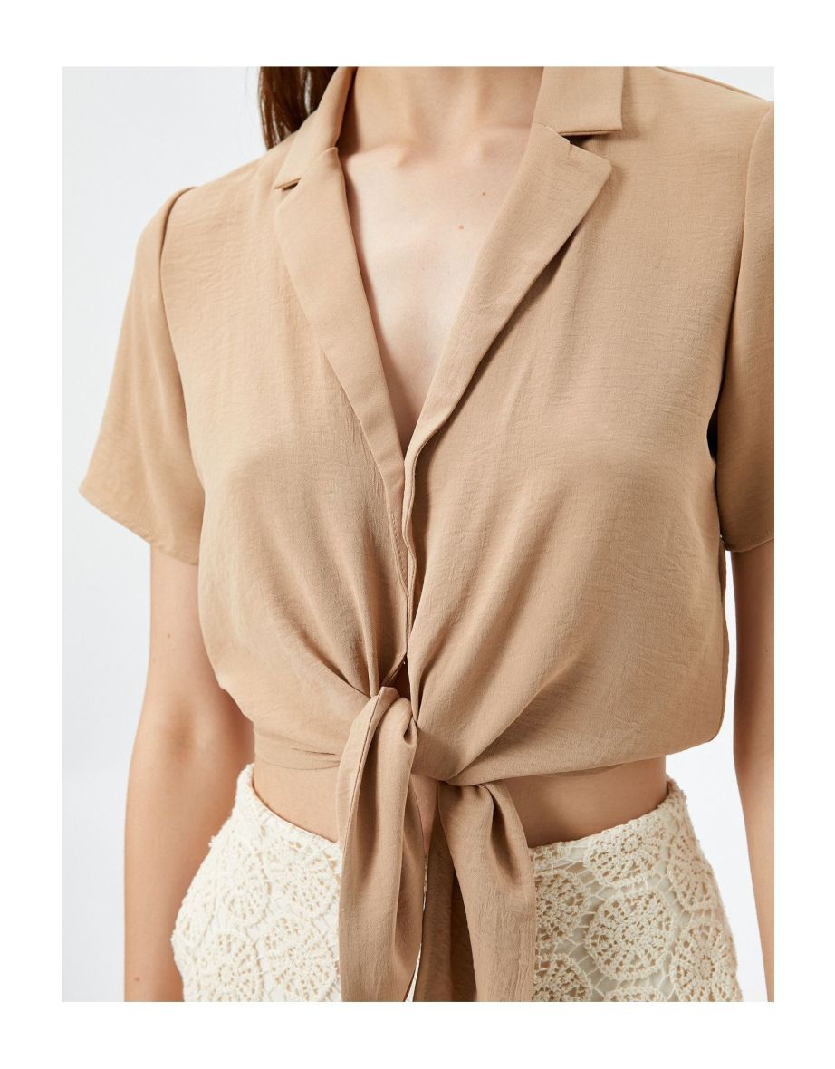 Crop Shirt Tied Front Short Sleeves Buttoned - 4