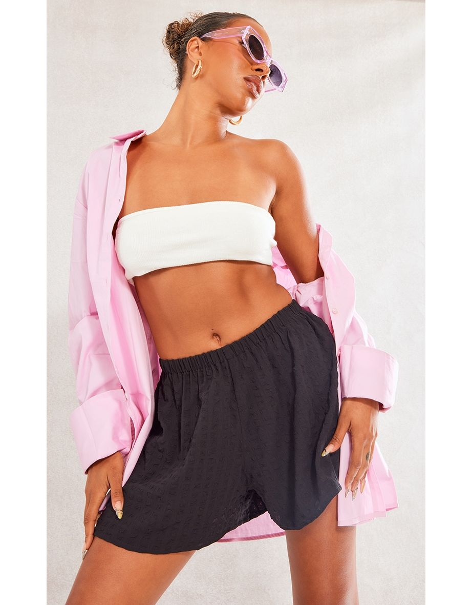 Black Popcorn Textured Floaty Shorts