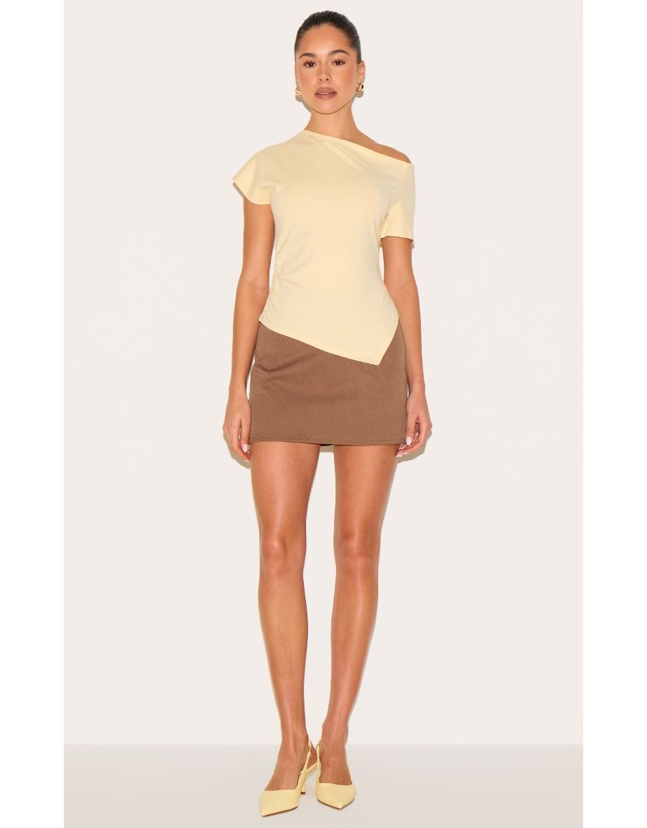 Butter Yellow Cotton Off Shoulder Drape Longline Top