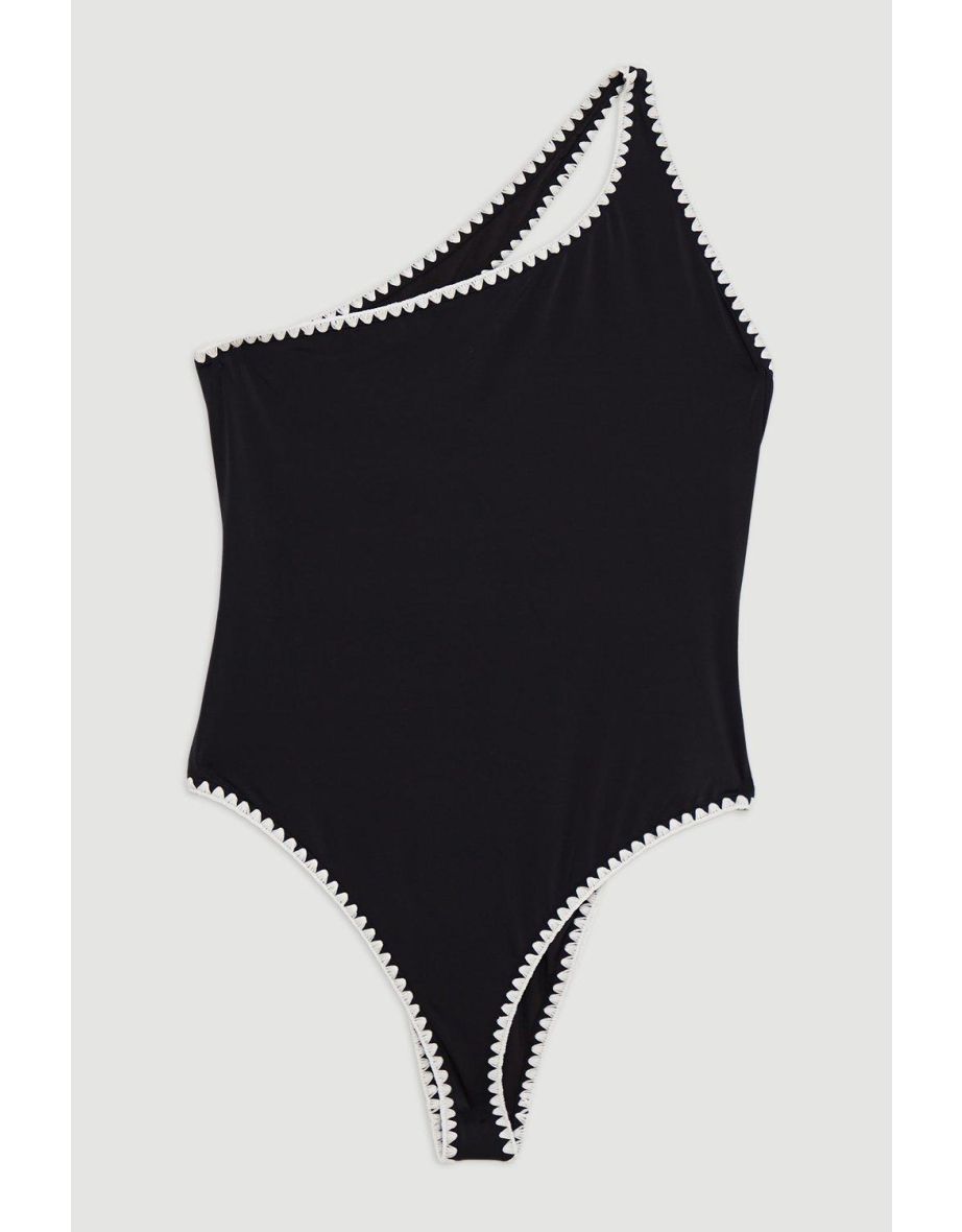 Plus Size Contrast Stitch One Shoulder Swimsuit - 3