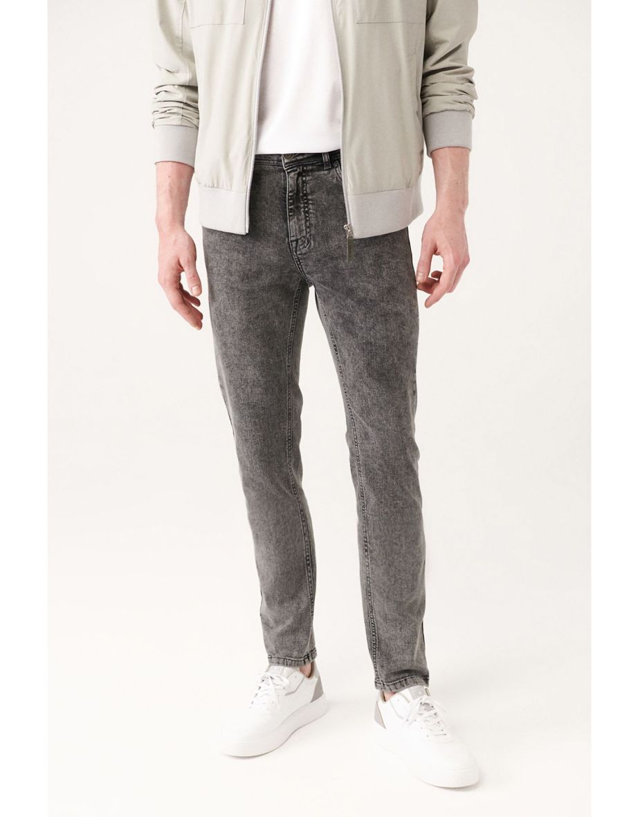 Men's Black Bleached Flexible Slim Fit Slim Fit Jean Pants - 4