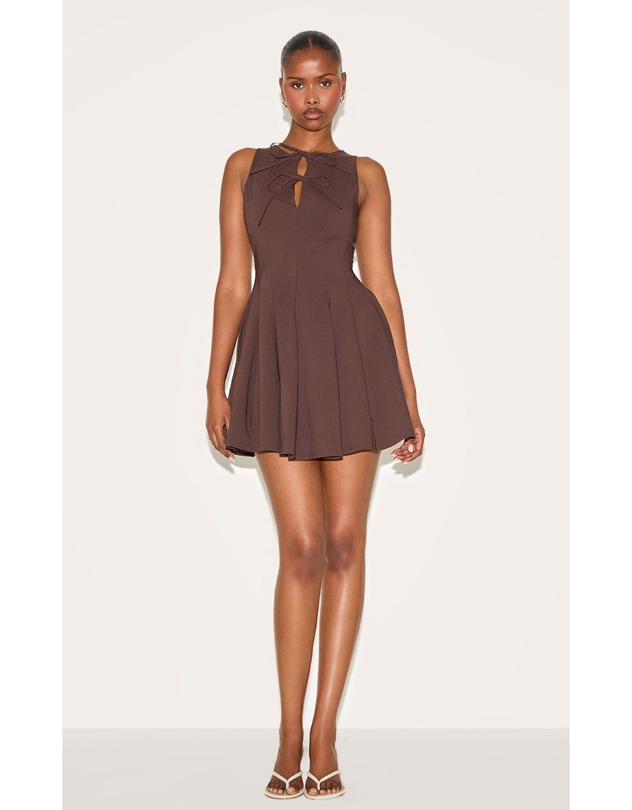 Chocolate Tie Bow Detail Shift Dress