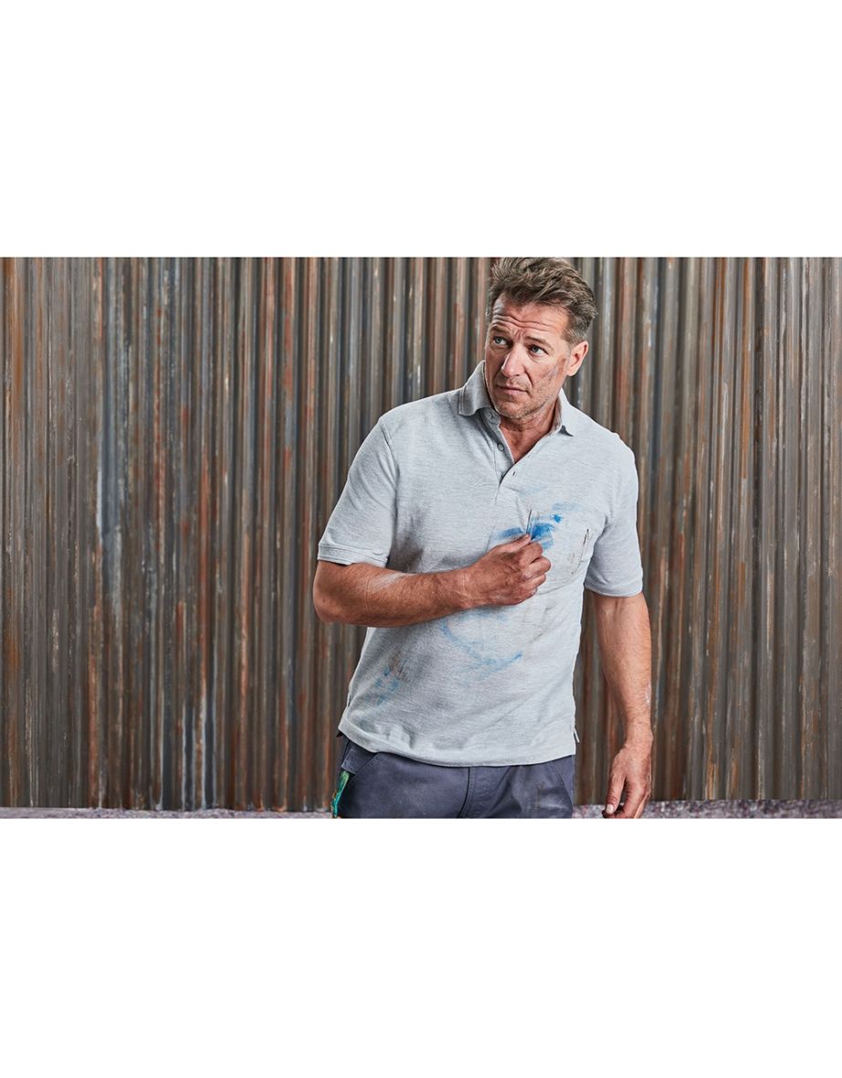 Russell Europe Mens Workwear Short Sleeve Cotton T-Shirt - Light Oxford - 3