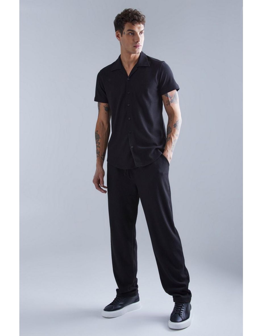 Smart Revere Shirt And Trouser Set - black