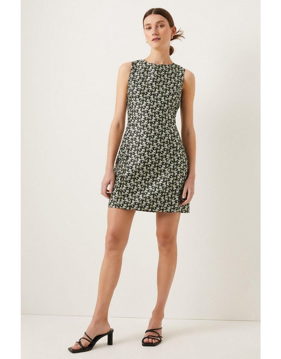 Floral Jacquard Column Mini Shift Dress
